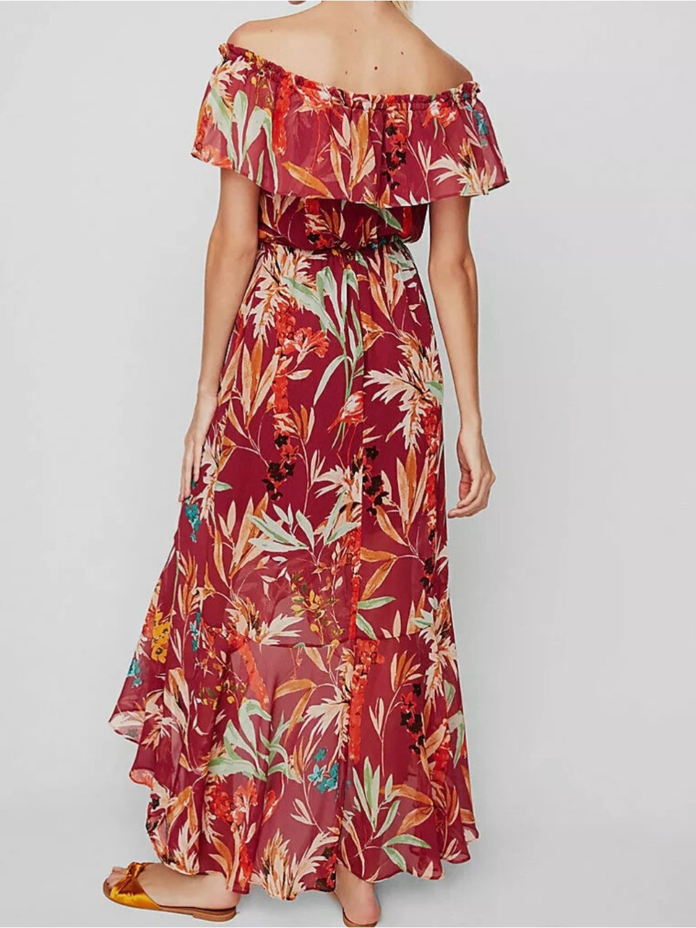Express Red Floral Romantic Off-Shoulder Maxi Dress - Picture 4 of 14